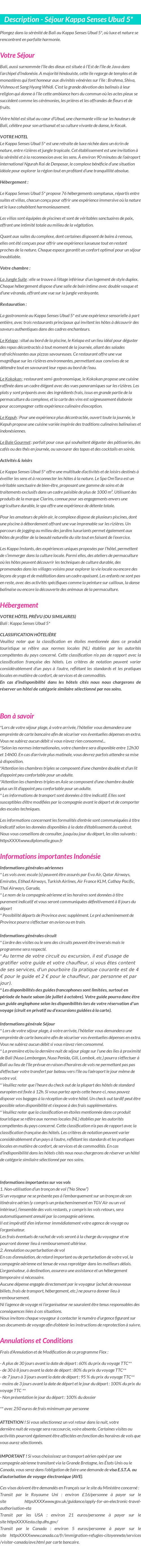 Détails du séjour