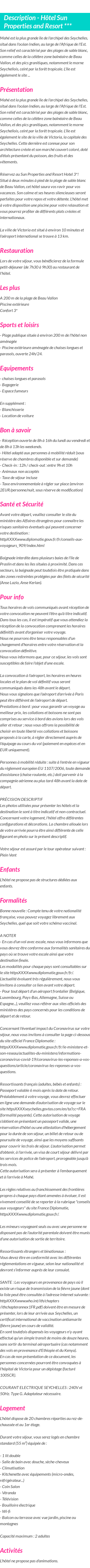Détails du séjour