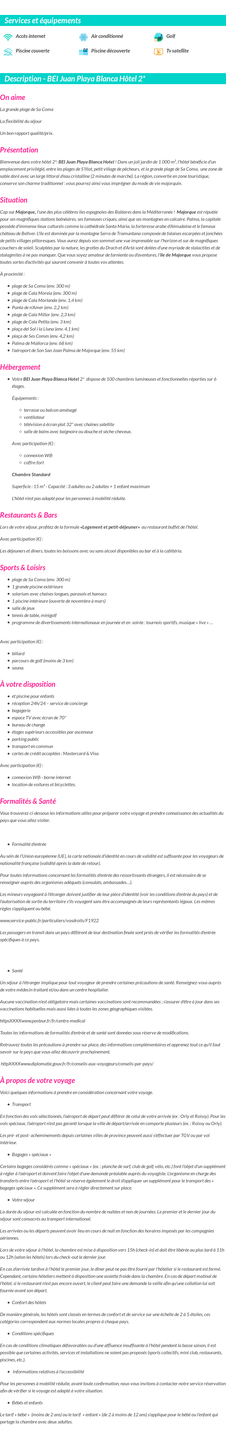 Détails du séjour
