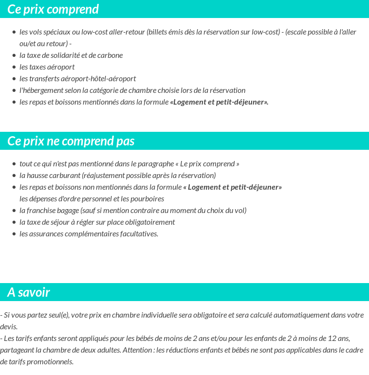 Conditions tarifaires