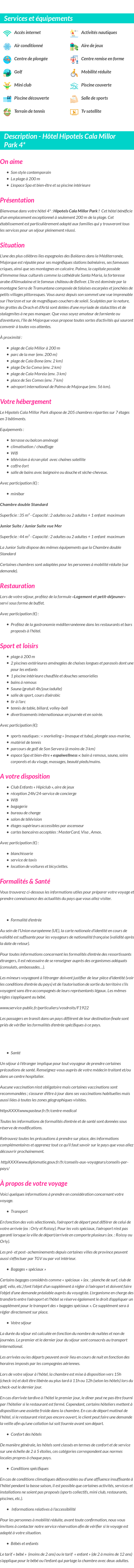Détails du séjour