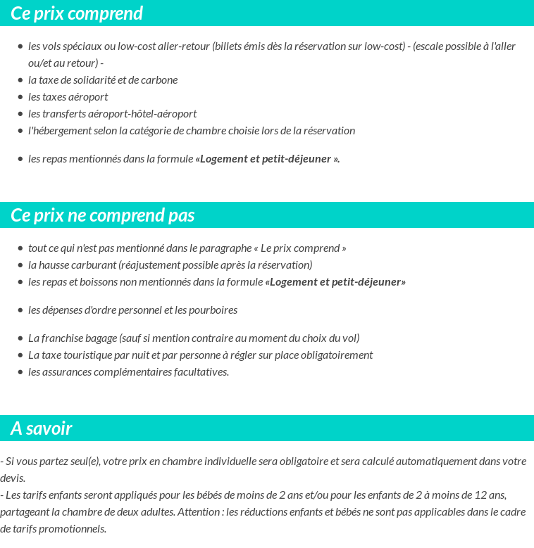 Conditions tarifaires