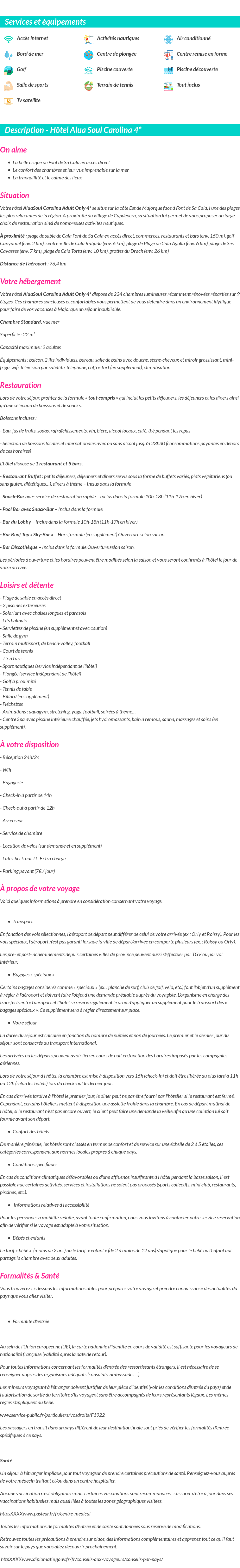 Détails du séjour