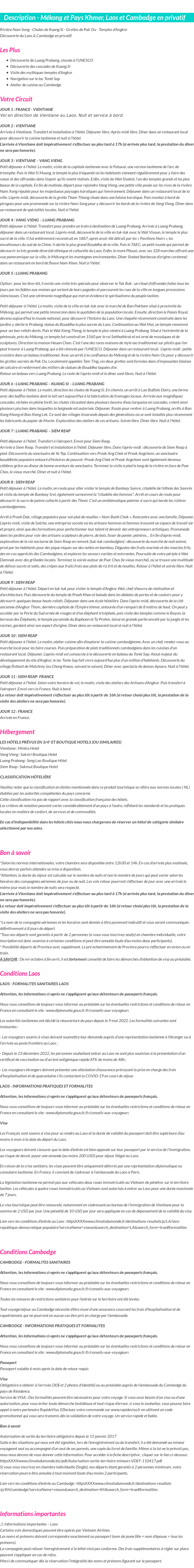 Détails du séjour