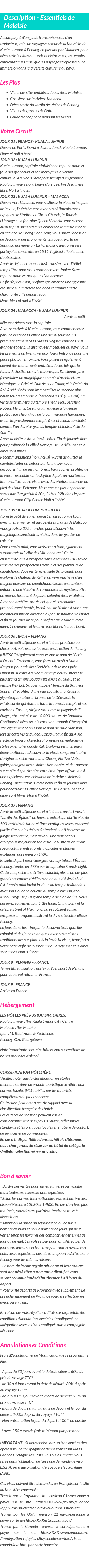 Détails du séjour