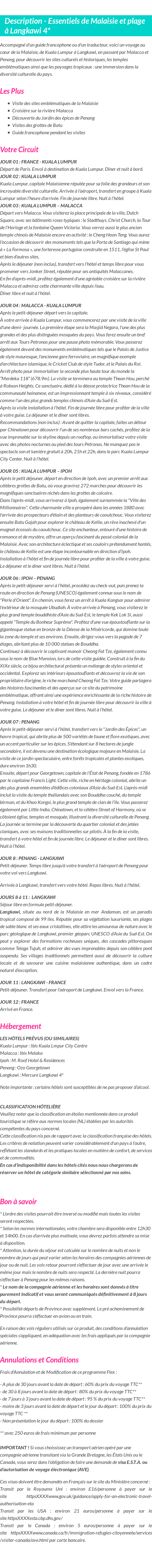 Détails du séjour