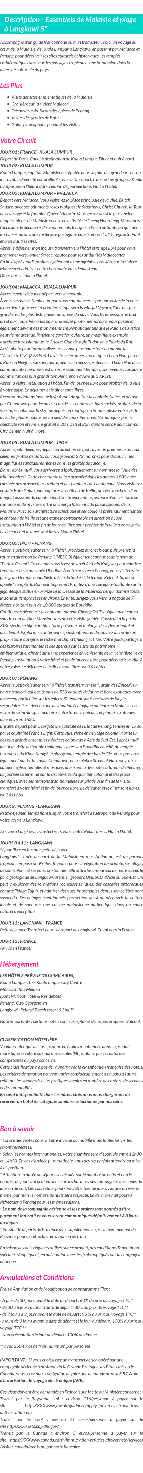 Détails du séjour