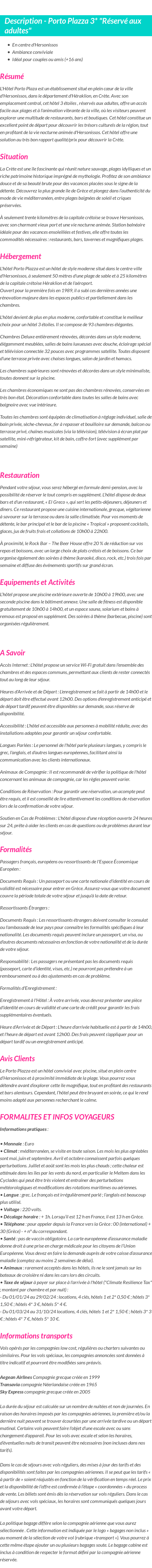 Détails du séjour