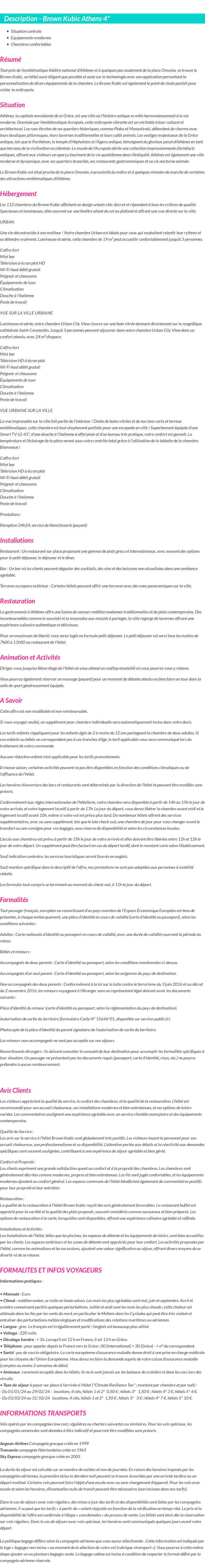 Détails du séjour