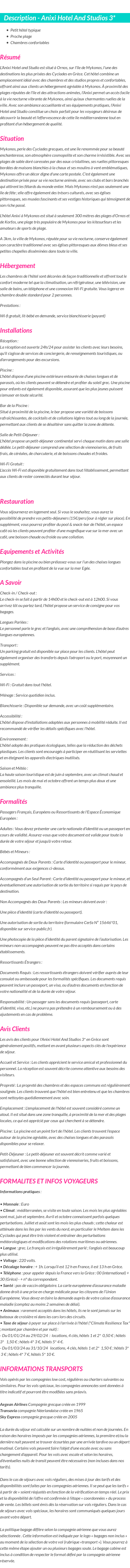 Détails du séjour