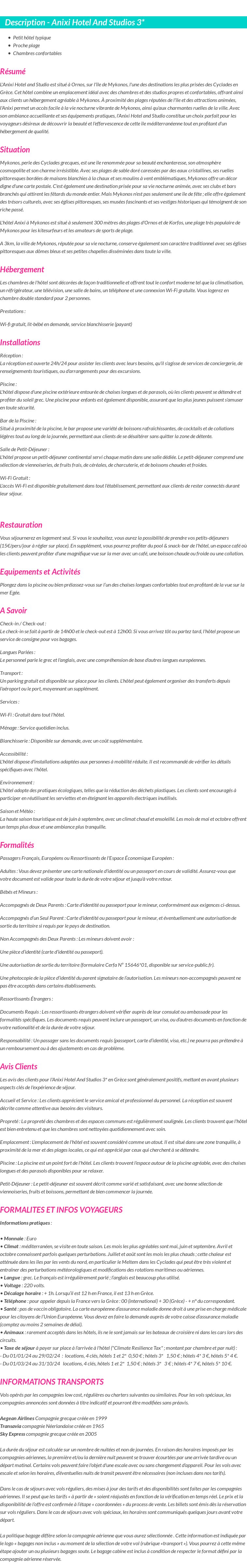 Détails du séjour