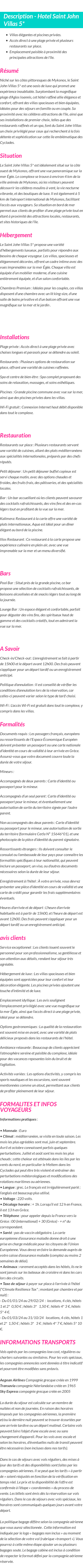 Détails du séjour