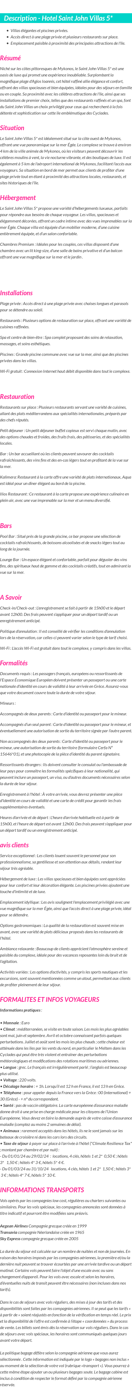 Détails du séjour