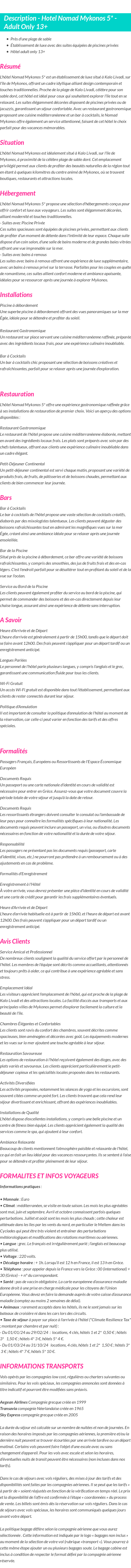 Détails du séjour