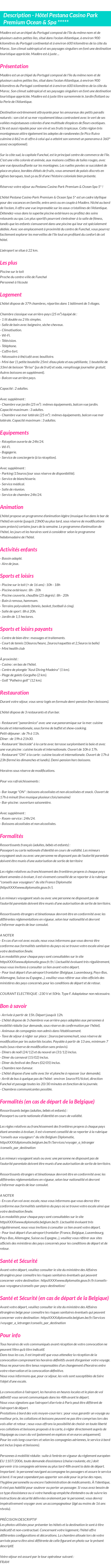 Détails du séjour