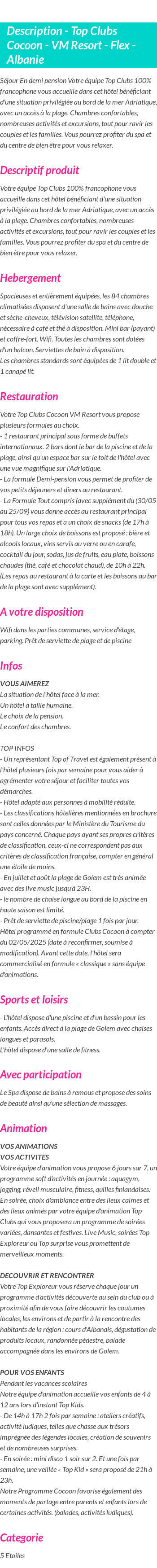 Détails du séjour