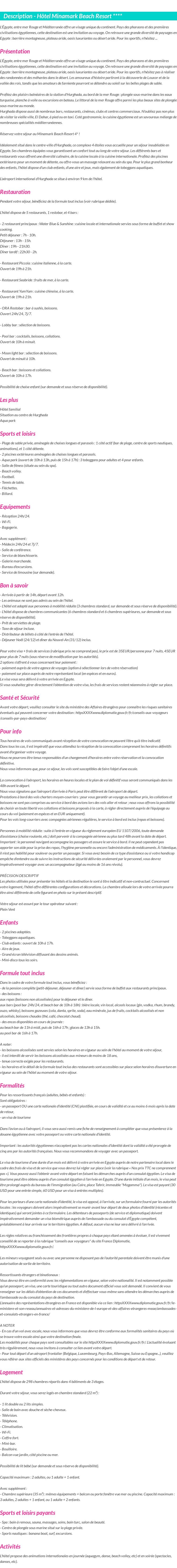 Détails du séjour