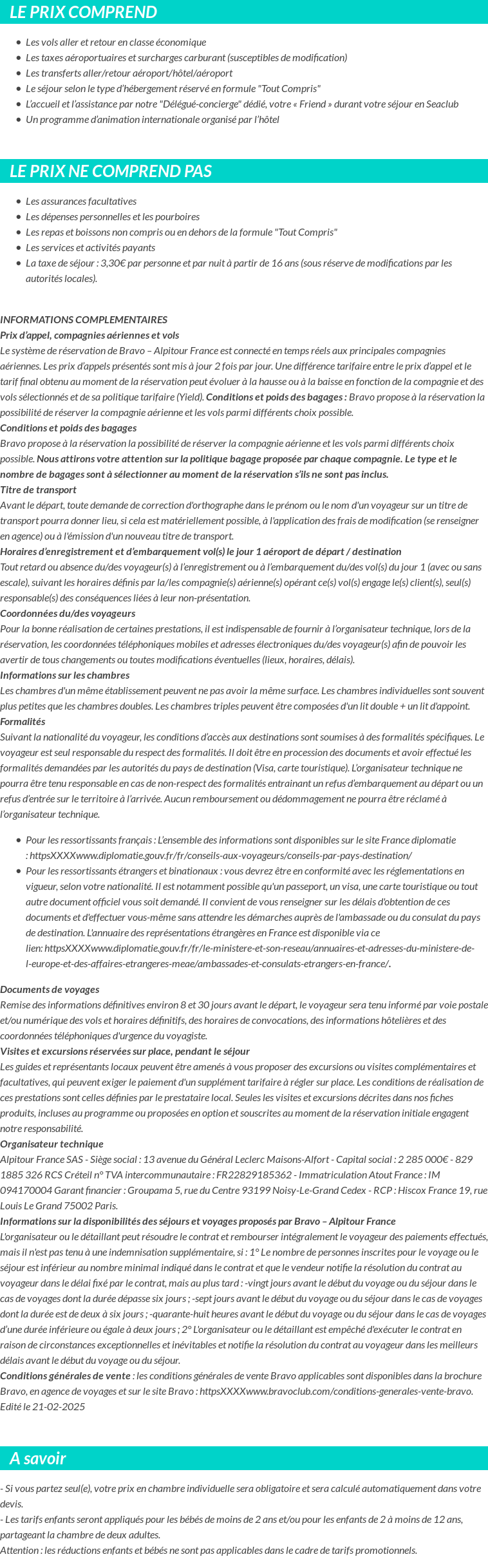 Conditions tarifaires