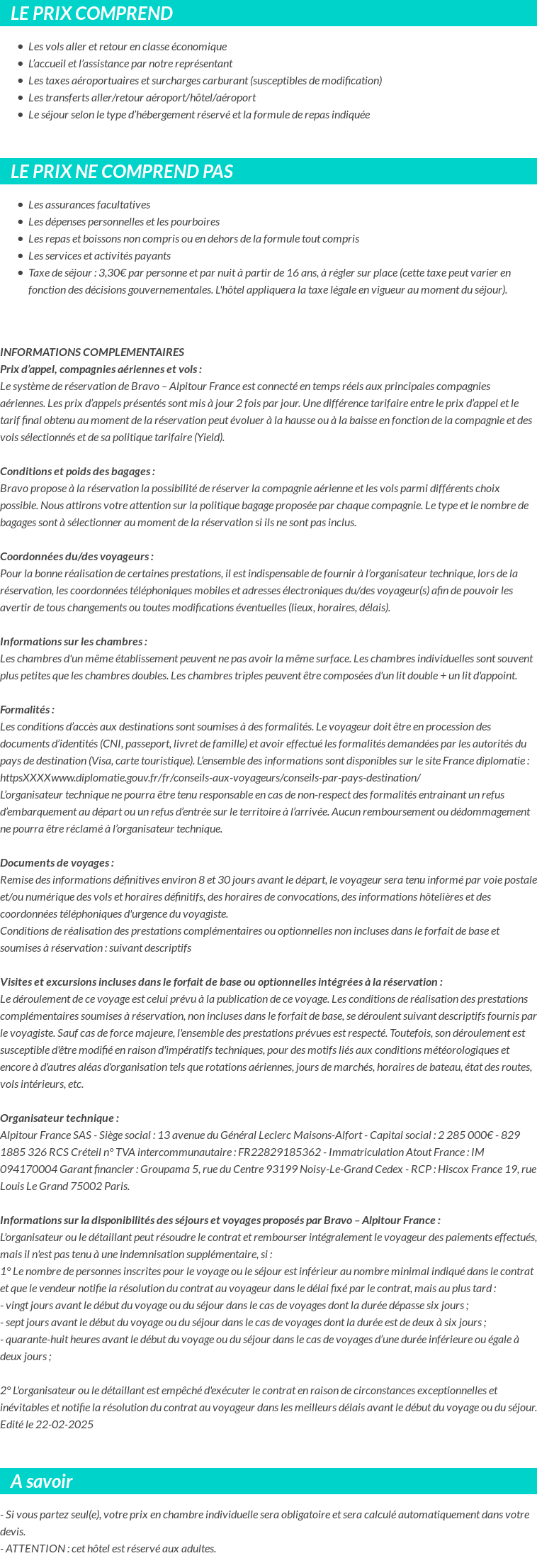 Conditions tarifaires