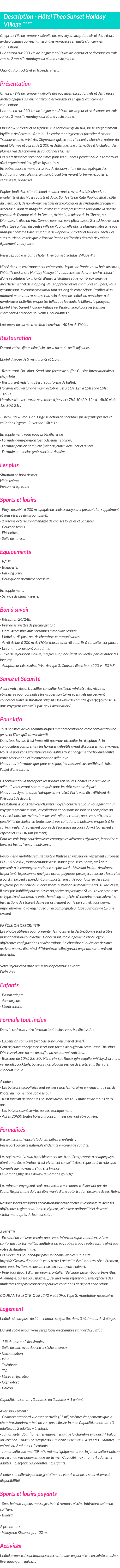 Détails du séjour