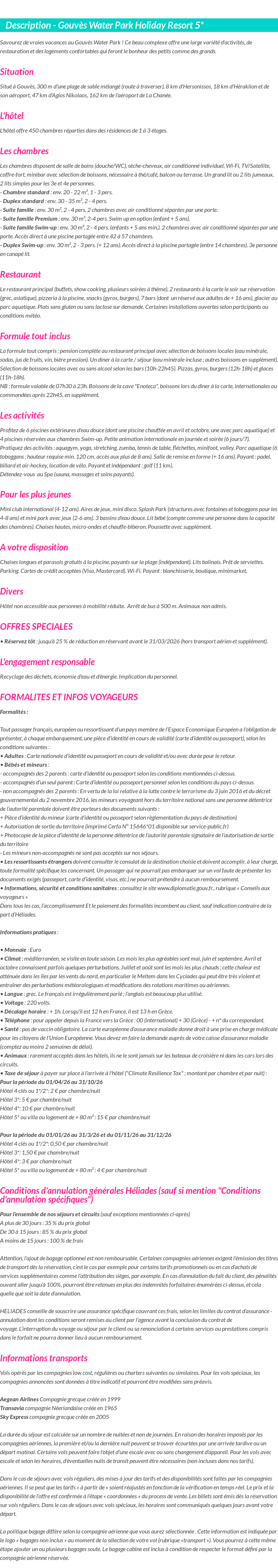 Détails du séjour