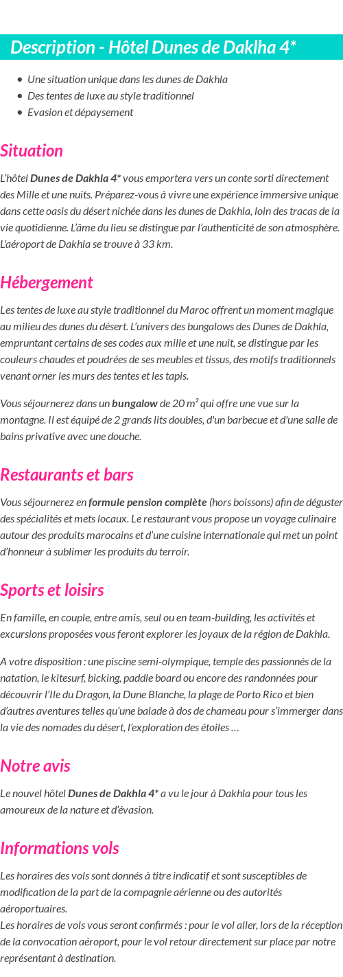 Détails du séjour