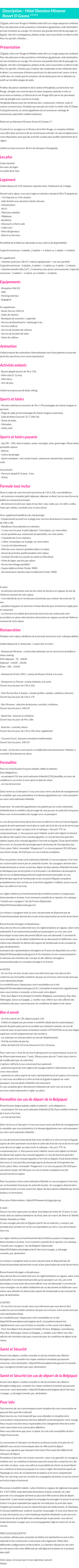 Détails du séjour