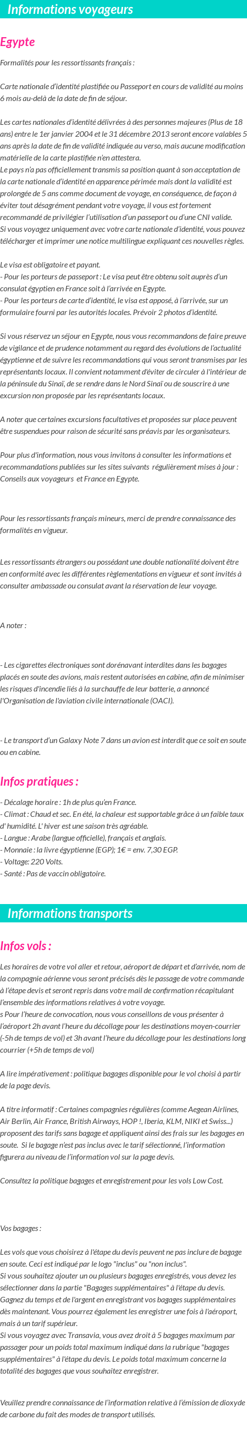 Formalités et infos voyageurs