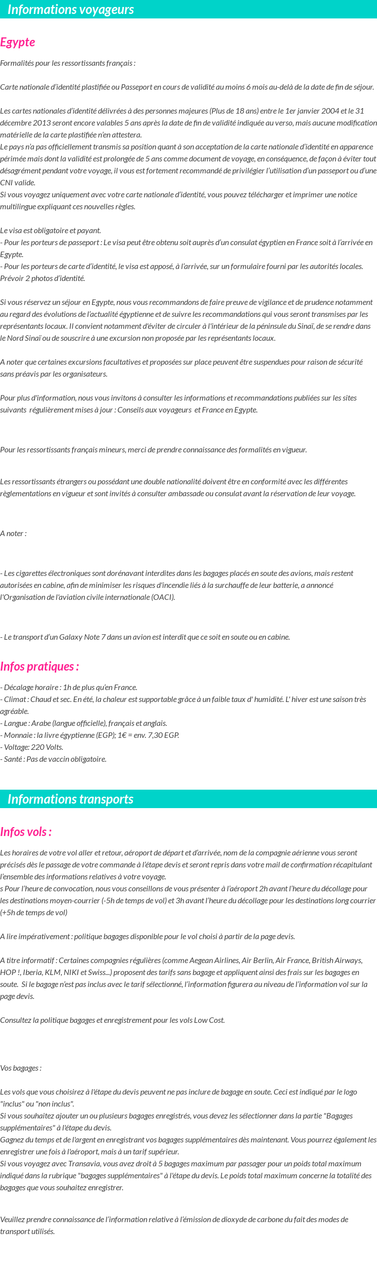 Formalités et infos voyageurs